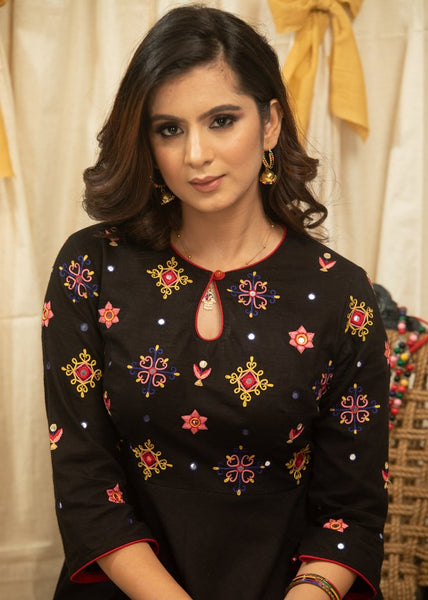 Exclusive black dress with hand embroidery mirror work Sujatra