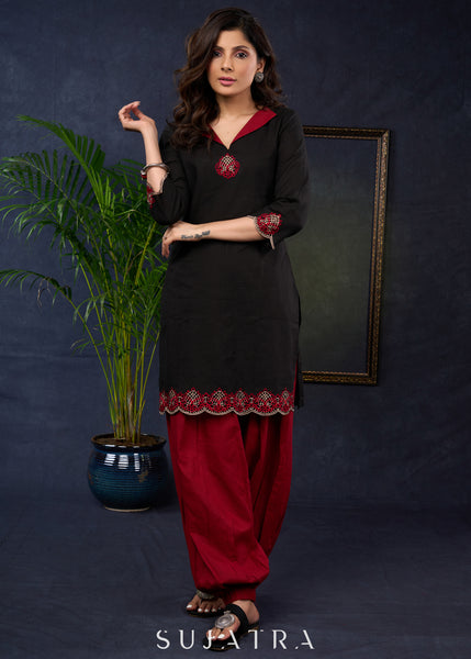 Rich Black Cotton Silk Tunic With Exclusive Cut Work - Pant Optional