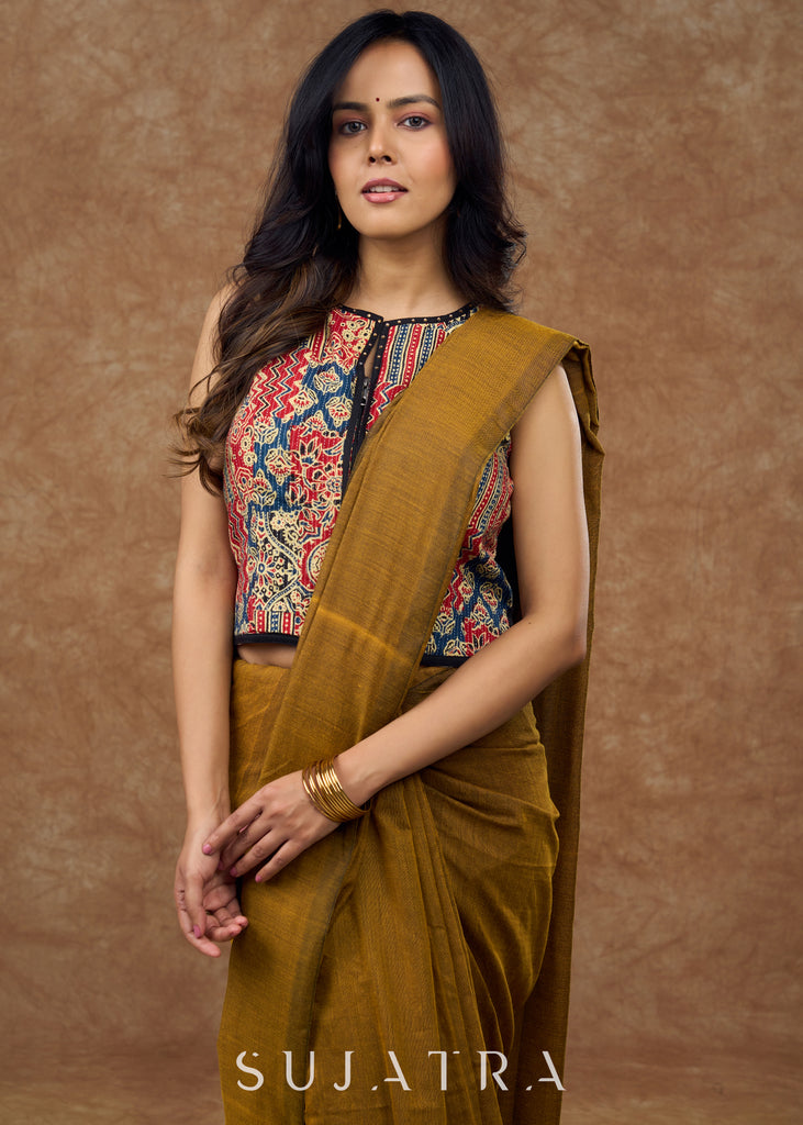 Modern Kantha sleeveless blouse featuring a statement front zipper & delicate stone work