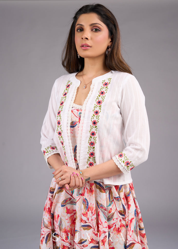 Ivory Charm Cotton Embroidered Jacket with Minimal Detailings