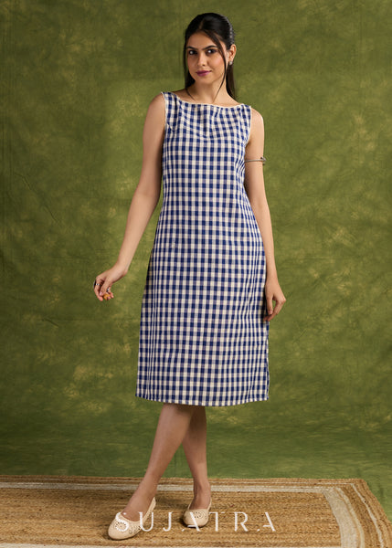 Blue Checkered Cotton Dress. Classic Blue Checks For A Timeless Look