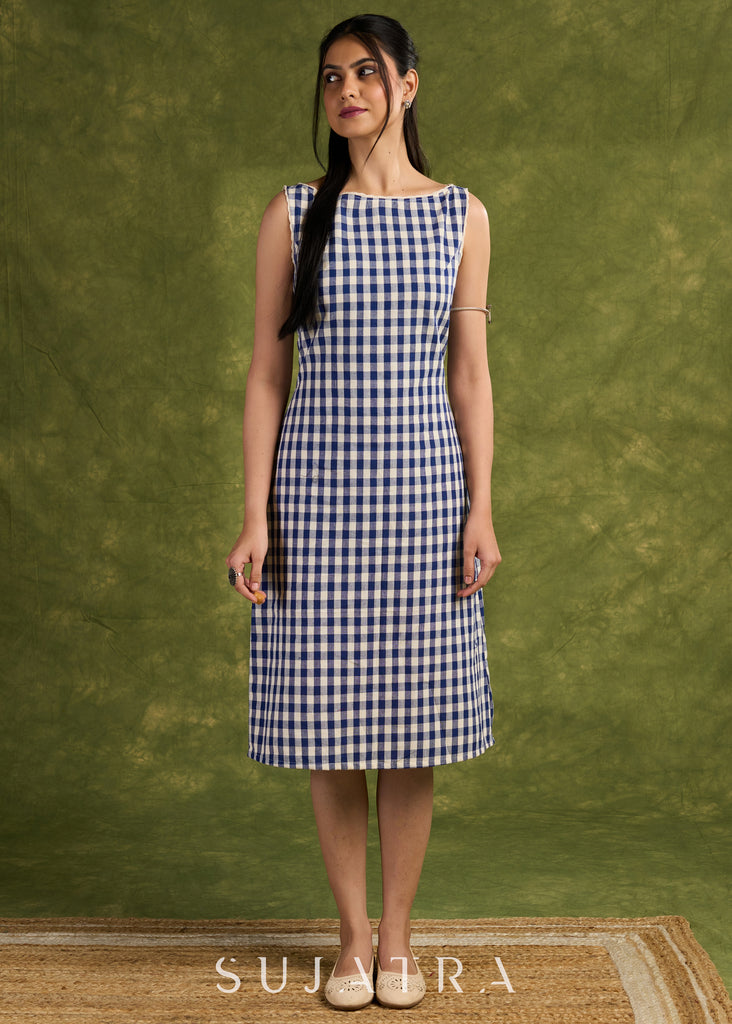 Blue Checkered Cotton Dress. Classic Blue Checks For A Timeless Look