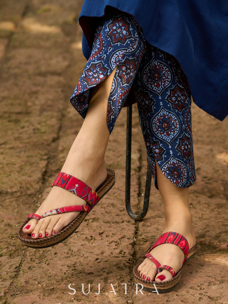 Indigo Poise Kurta with Ajrakh Accents, Contrast Interfacing  and Kantha Detailing