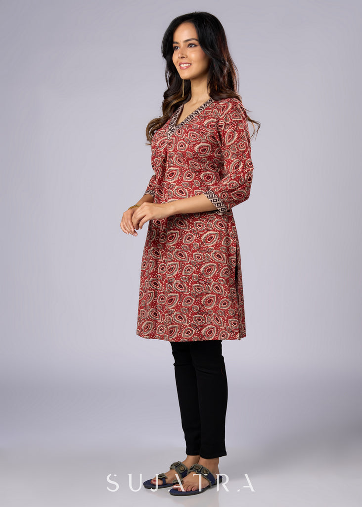 Elegant Maroon Cotton Ajrakh Tunic