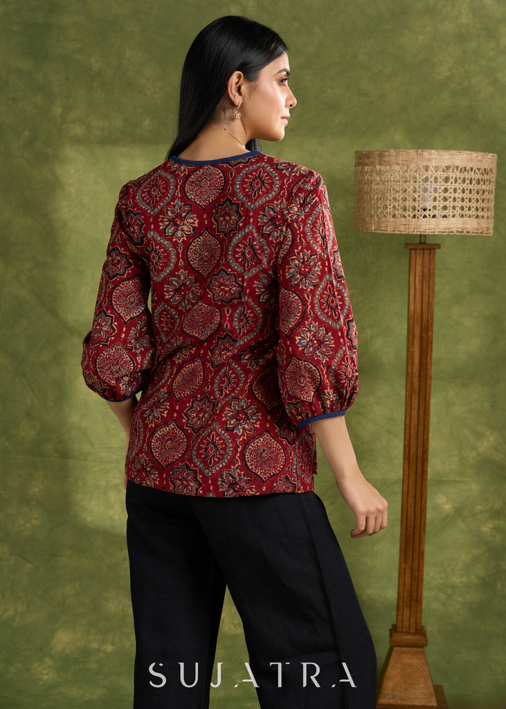 Maroon Cotton Hand Blocked Ajrakh Top