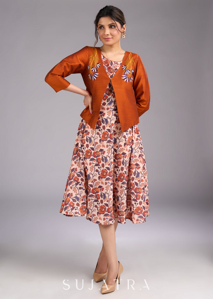 Rustic Radiance Embroidered Orange Cotton Silk Jacket