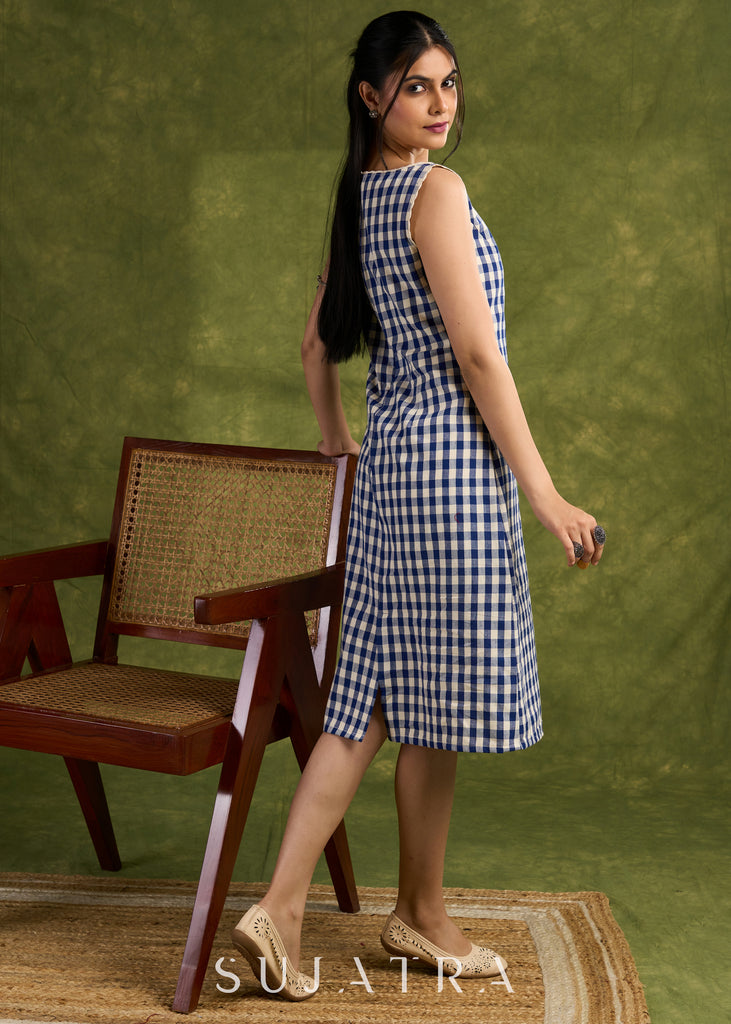 Blue Checkered Cotton Dress. Classic Blue Checks For A Timeless Look