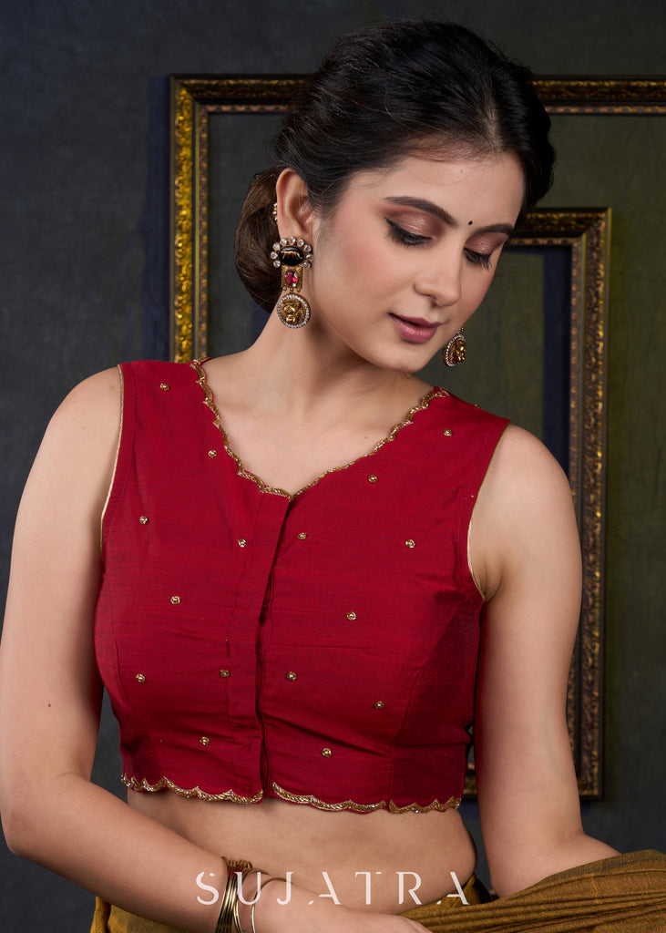 Trendy Maroon Hand Zardosi Work Sleeveless Blouse