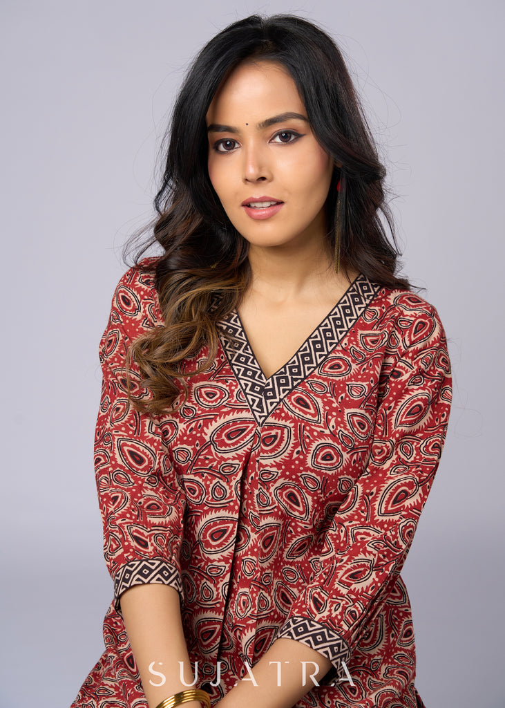 Elegant Maroon Cotton Ajrakh Tunic