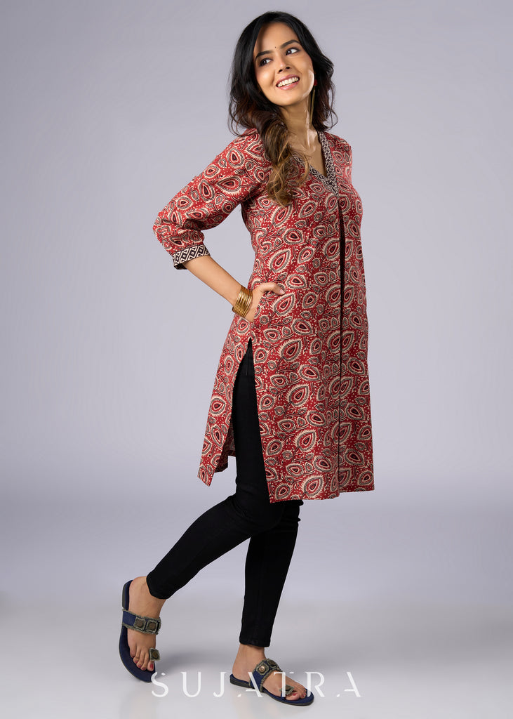 Elegant Maroon Cotton Ajrakh Tunic