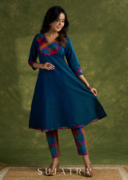 Trendy Peacock Blue Cotton Silk Kurta - Pant Optional