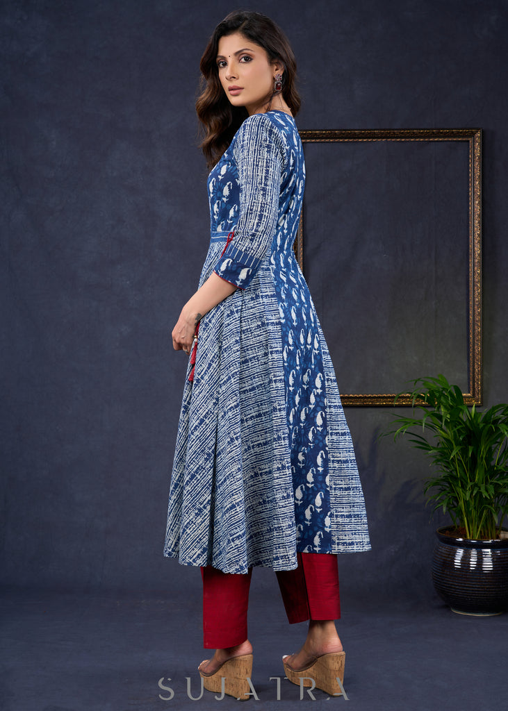 Graceful-Cotton-Indigo-Combination-A-Line-Kurta--Pant-Optional