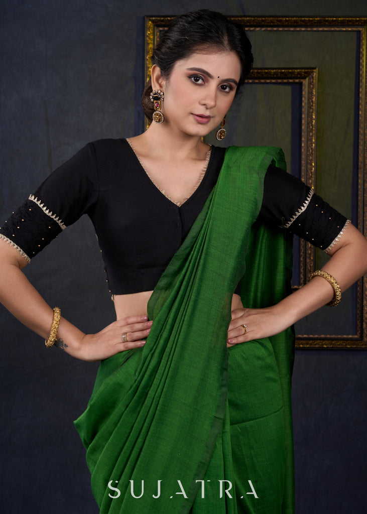 Elegant Black Cotton Silk Pin Tucks Blouse