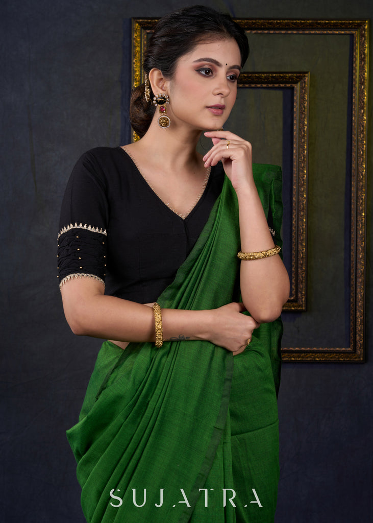 Elegant Black Cotton Silk Pin Tucks Blouse