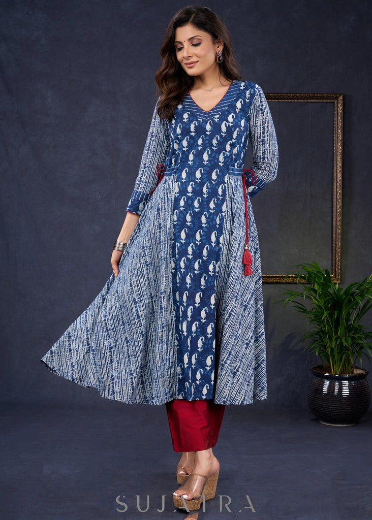 Graceful-Cotton-Indigo-Combination-A-Line-Kurta--Pant-Optional