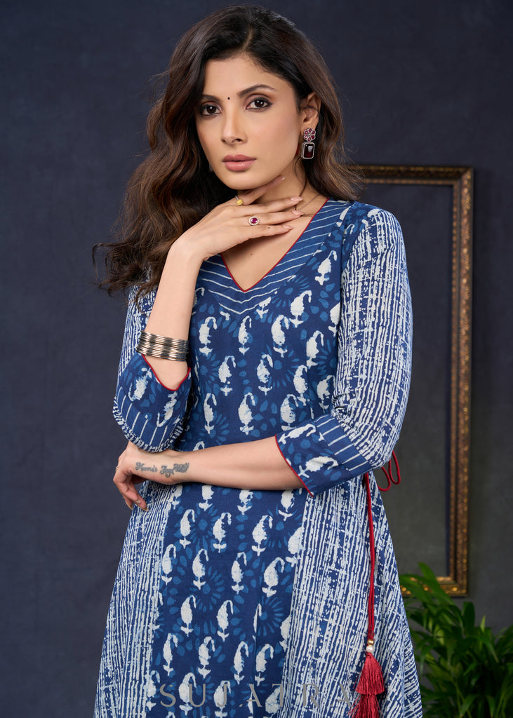 Graceful-Cotton-Indigo-Combination-A-Line-Kurta--Pant-Optional