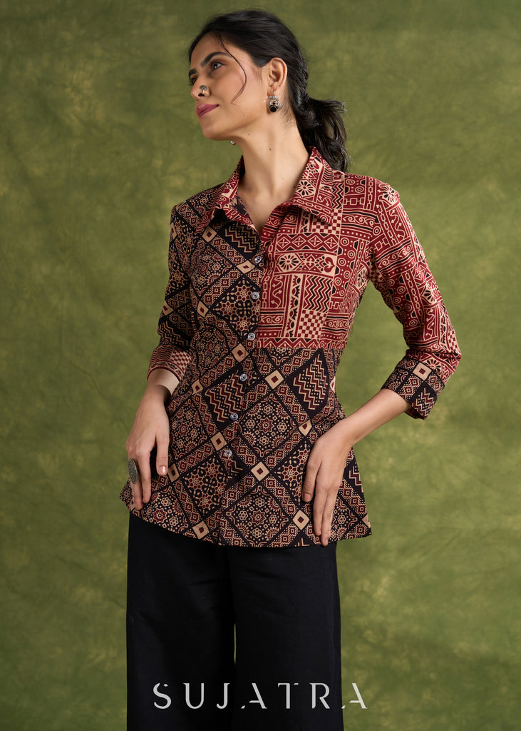 Smart Ajrakh Combination Cotton Top