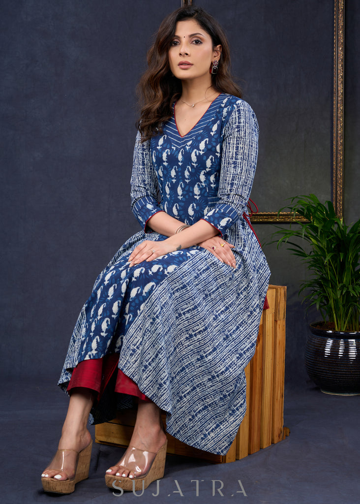 Graceful-Cotton-Indigo-Combination-A-Line-Kurta--Pant-Optional