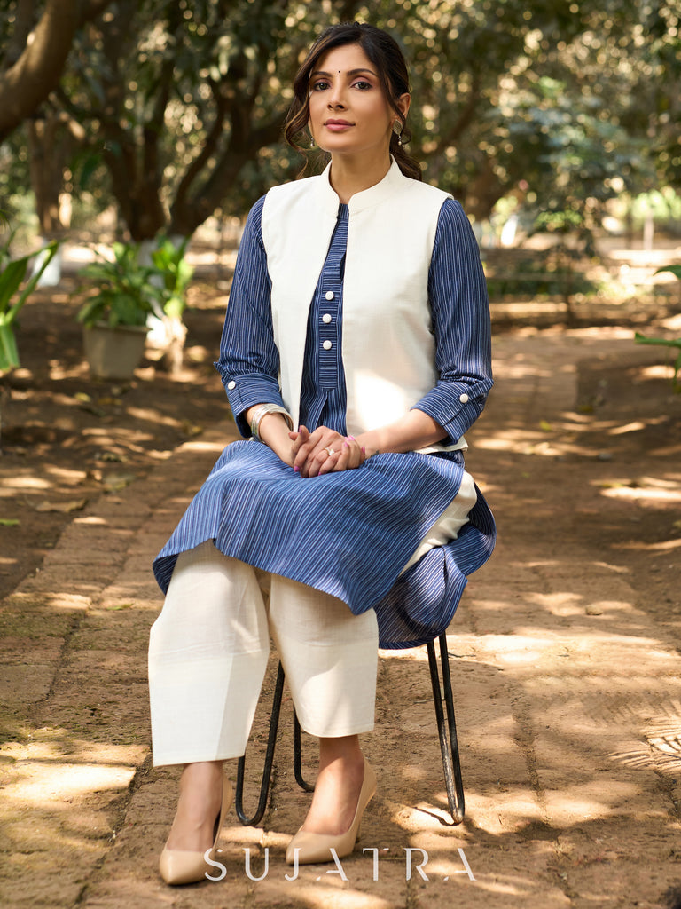 Timeless Indigo Striped Kurta in pure handloom cotton