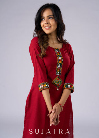 Classy Maroon Cotton Mirror Work Tunic