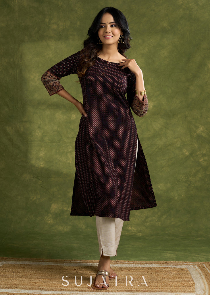 Trendy Black Cotton Ajrakh Kurta - Pant Optional