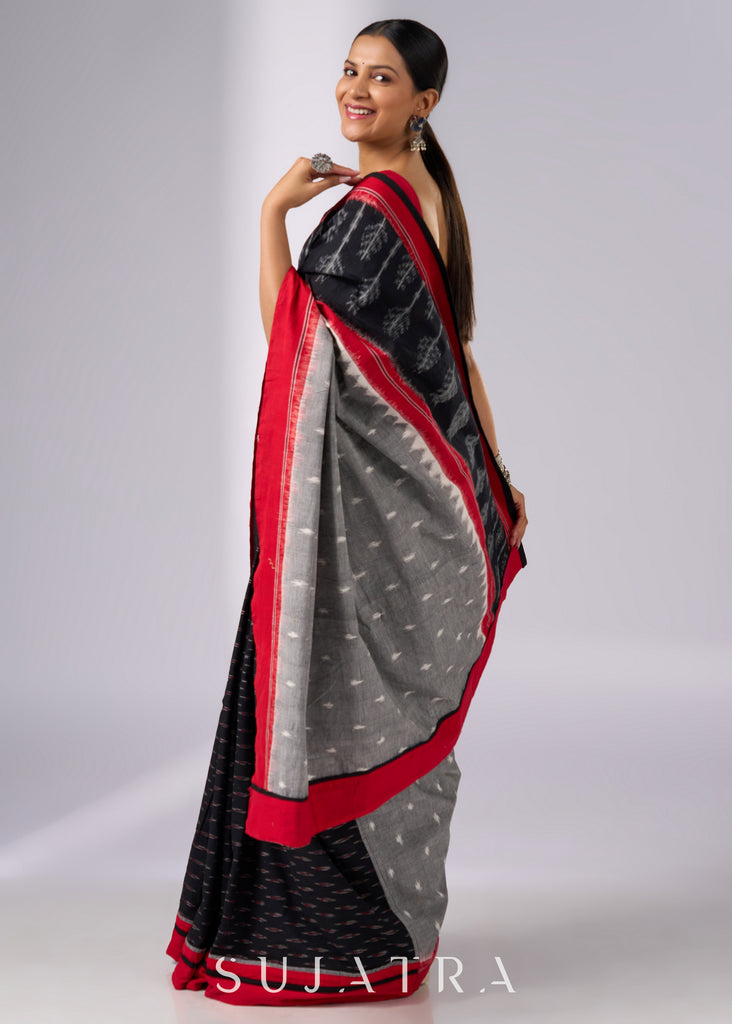 Sophisticated black & red combination Ikat saree