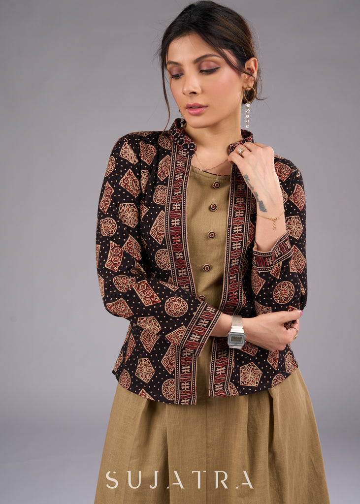 Ethereal Block Printed Black Ajrakh Cotton Jacket