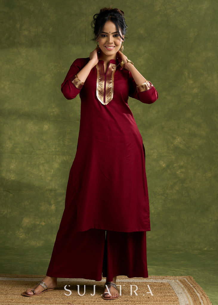 Graceful Maroon Rayon Flowy Kurta - Palazzo Optional