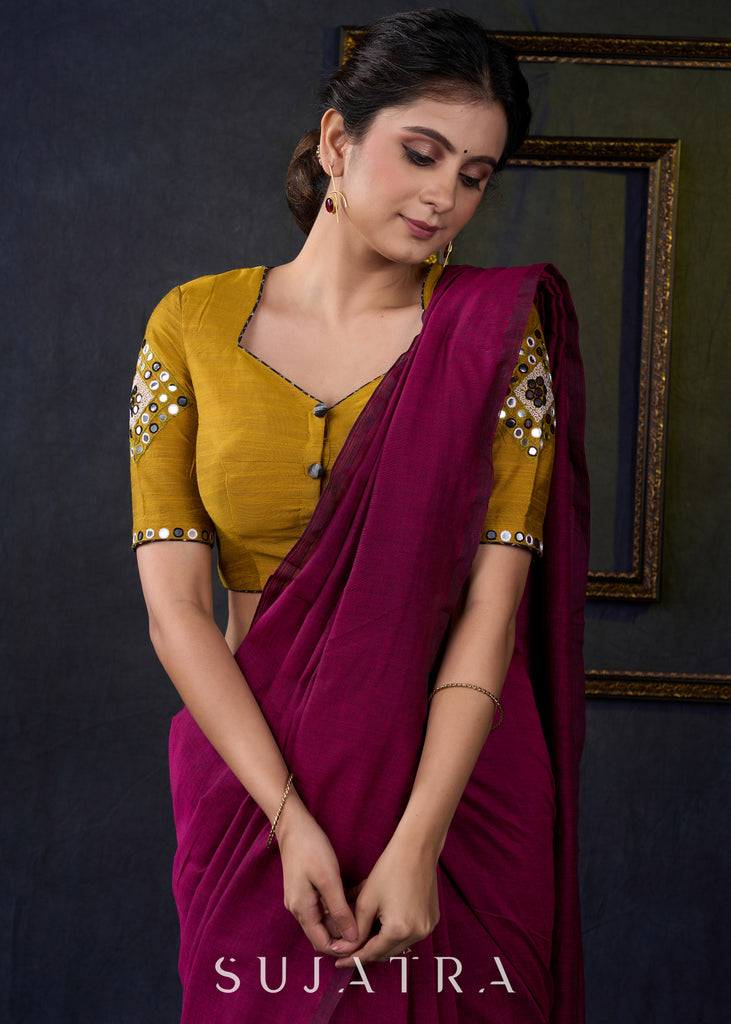 Elegantly Hand Embroidered Mustard Mirror Work Blouse