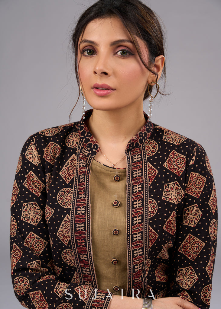 Ethereal Block Printed Black Ajrakh Cotton Jacket