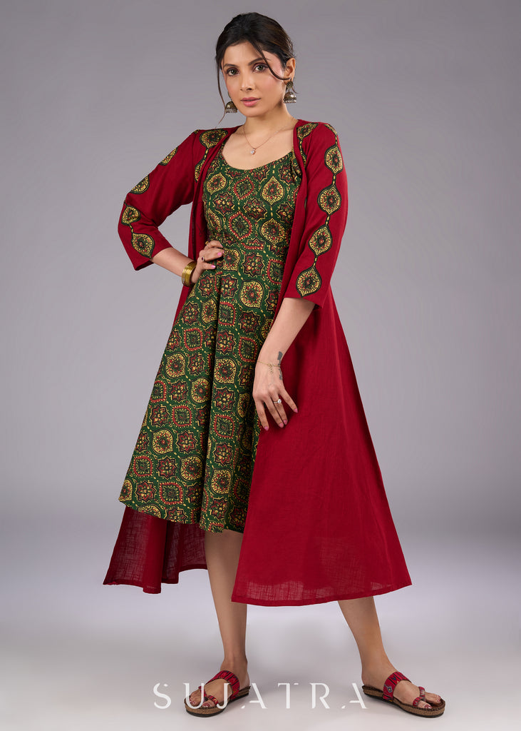 Handcrafted Maroon Cotton Jacket with Exquisite Ajrakh Applique Work