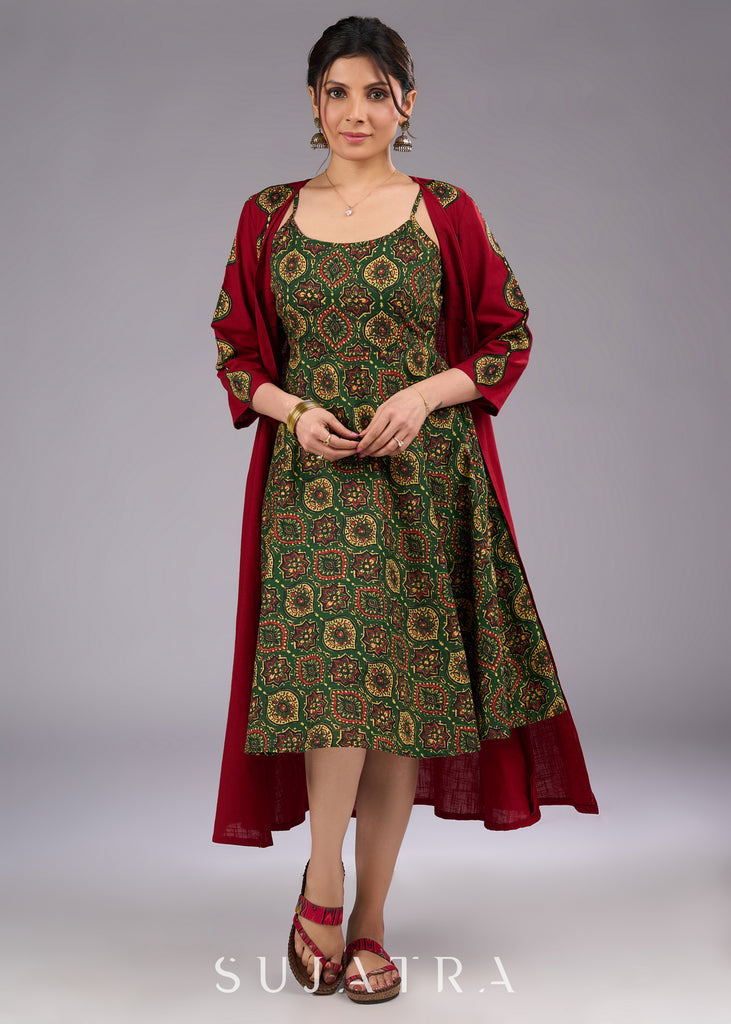 Handcrafted Maroon Cotton Jacket with Exquisite Ajrakh Applique Work