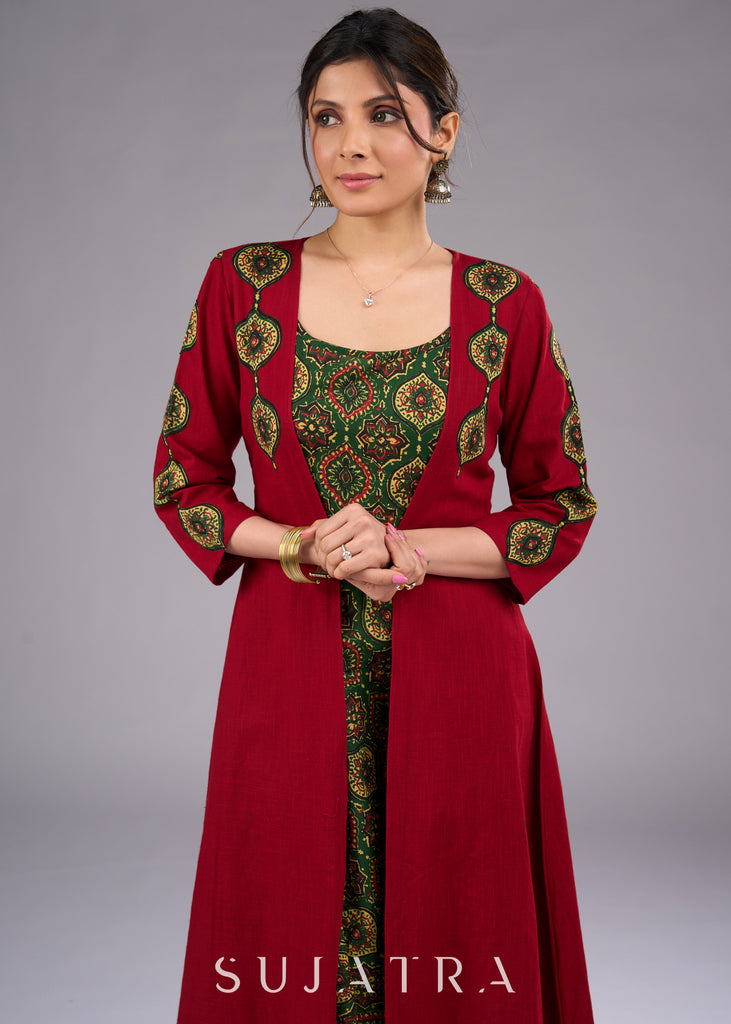 Handcrafted Maroon Cotton Jacket with Exquisite Ajrakh Applique Work