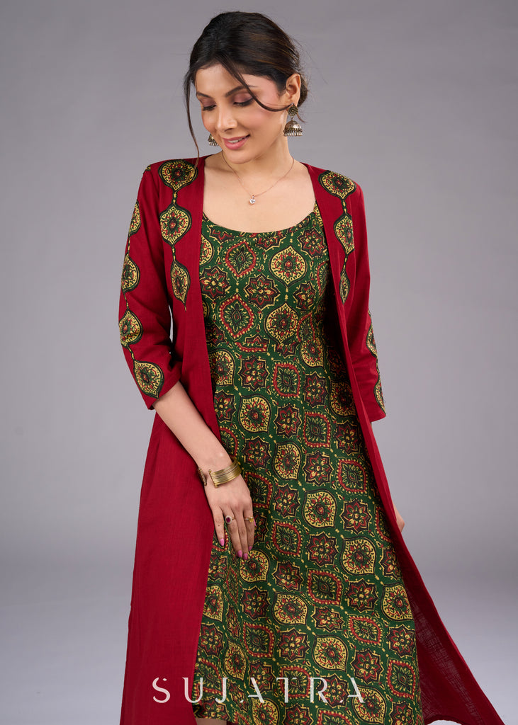 Handcrafted Maroon Cotton Jacket with Exquisite Ajrakh Applique Work