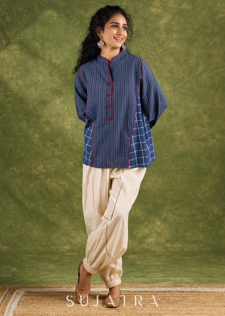 Trendy Oversized Cotton Navy Top - Pant Optional