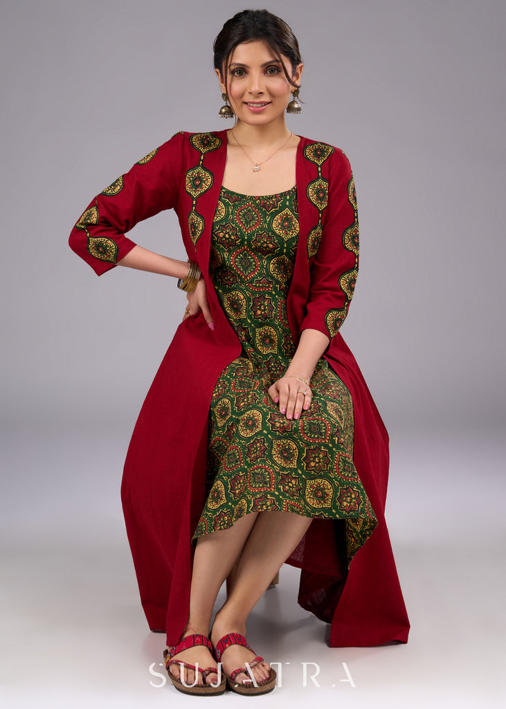 Handcrafted Maroon Cotton Jacket with Exquisite Ajrakh Applique Work