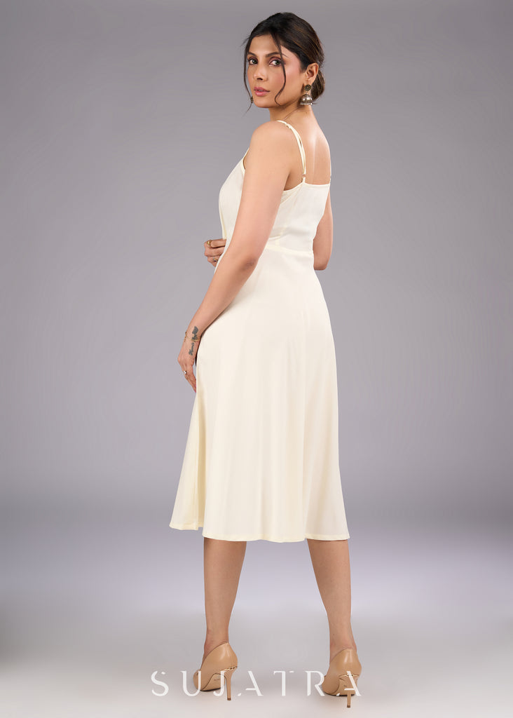 Strap into Elegance Off White Rayon Flared Dress