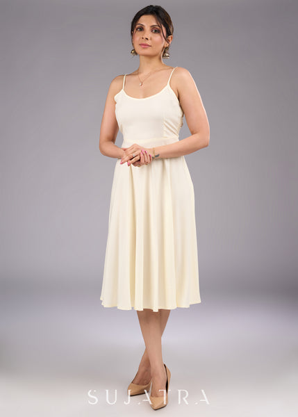 Strap into Elegance Off White Rayon Flared Dress