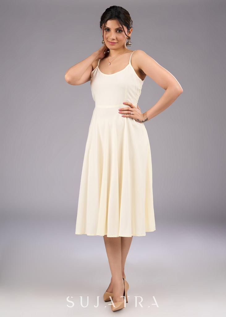 Strap into Elegance Off White Rayon Flared Dress