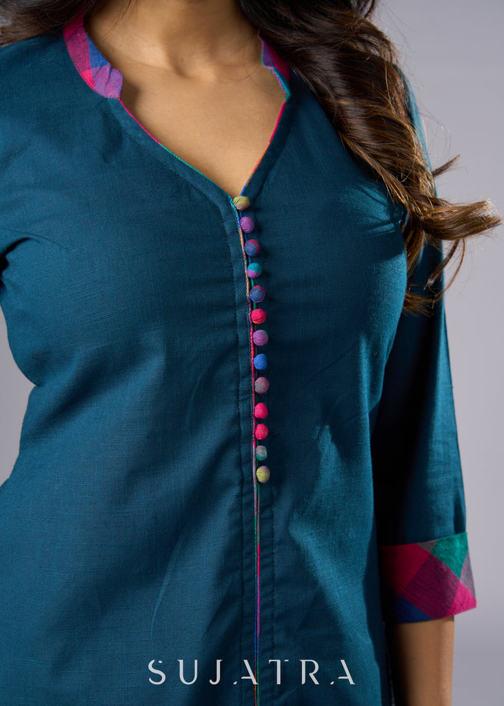 Elegant Casual Teal Cotton Tunic Pant Additional