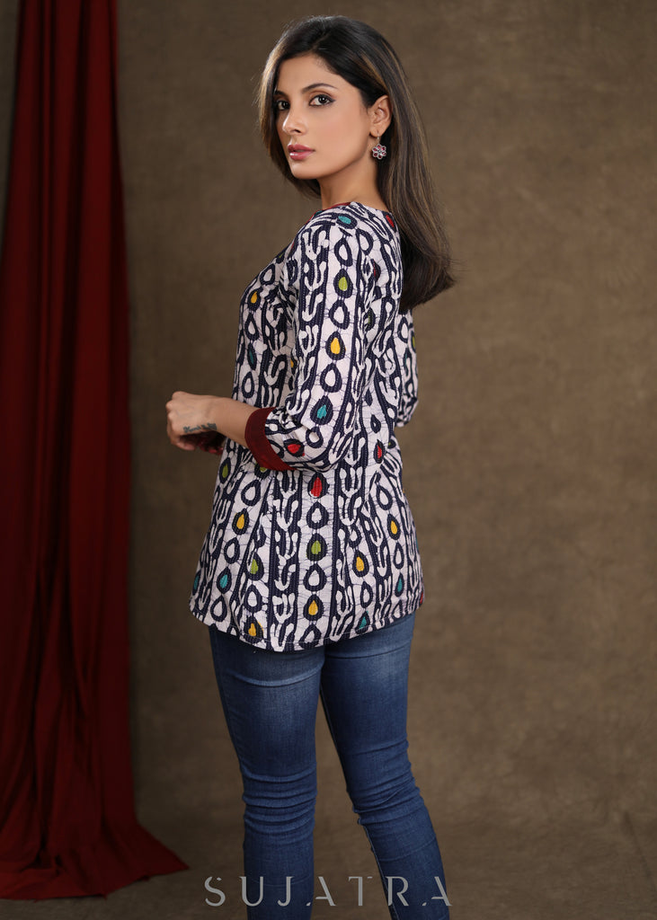 Cotton Indigo Combination Top