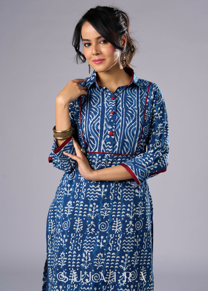 Beautifully Highlighted Casual Cotton Indigo Tunic Pant Additional