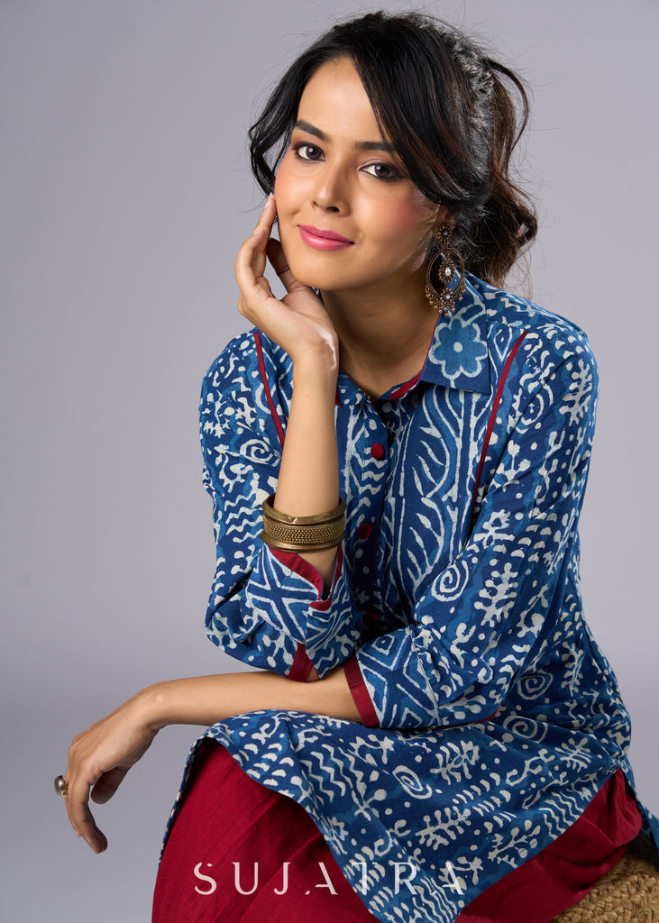 Beautifully Highlighted Casual Cotton Indigo Tunic Pant Additional