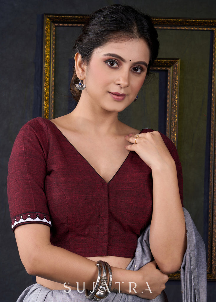 Classy Hand Embroidered Maroon Cotton Blouse