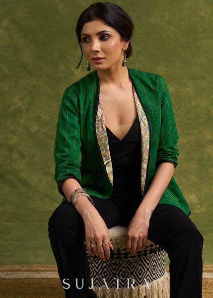 Double The Style : Emerald Green Reversible Cotton Jacket With Intricate Thread work