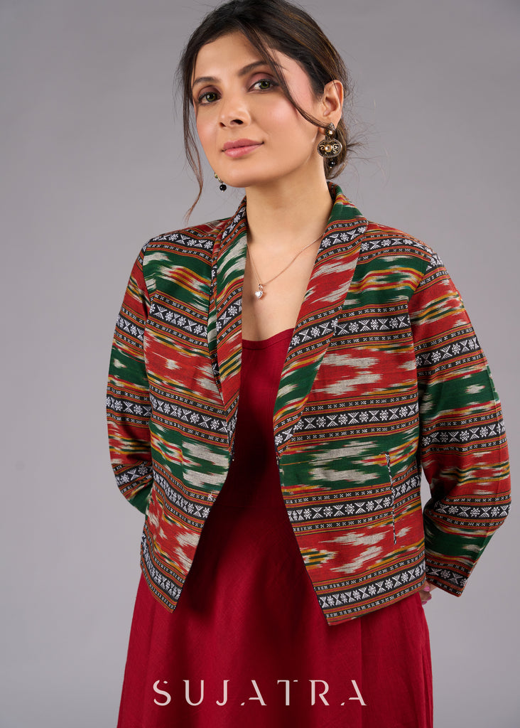 Chic Boho Ikat Cropped Blazer Jacket