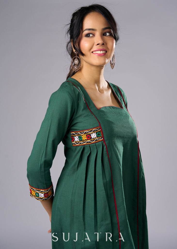 Beautiful Green Cotton Mirror Work Tunic Pant Additional