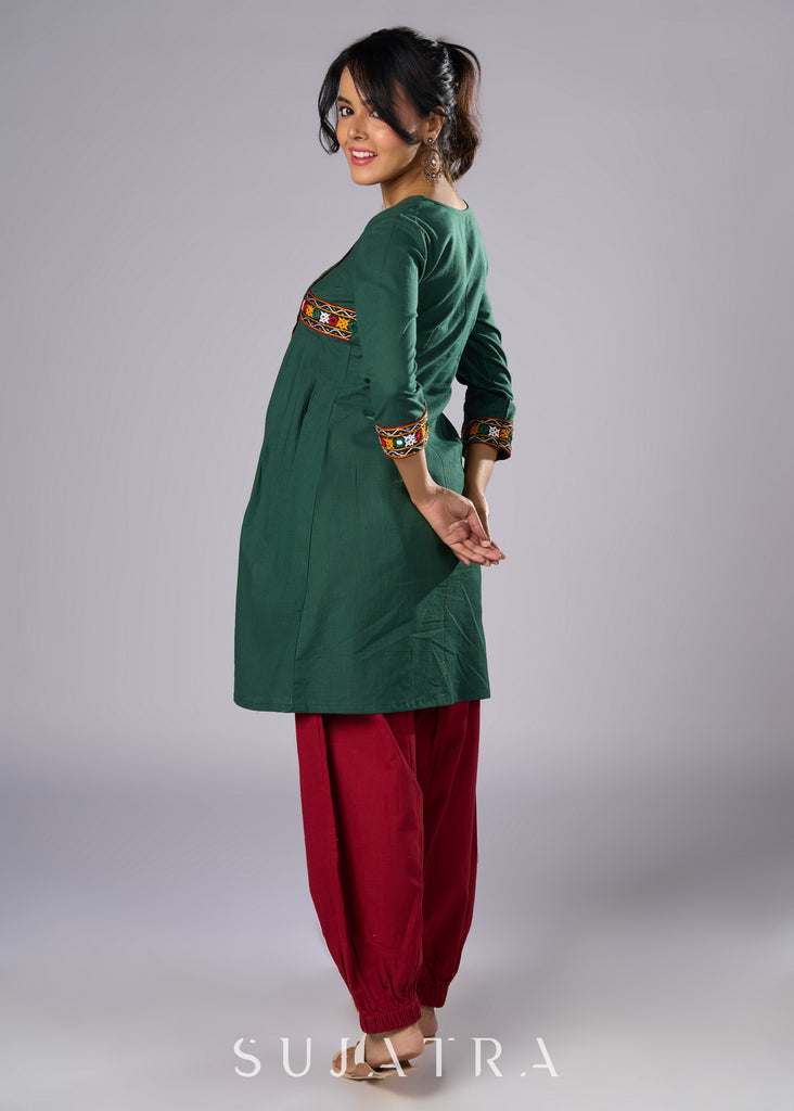 Beautiful Green Cotton Mirror Work Tunic Pant Additional