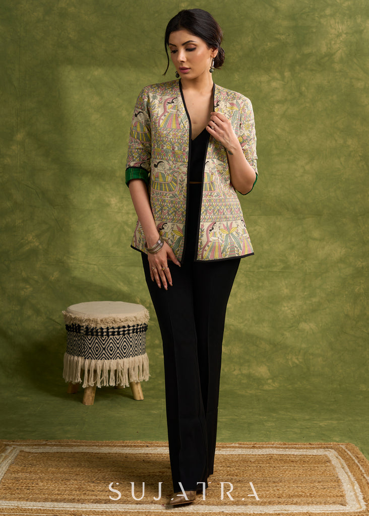 Double The Style : Emerald Green Reversible Cotton Jacket With Intricate Thread work