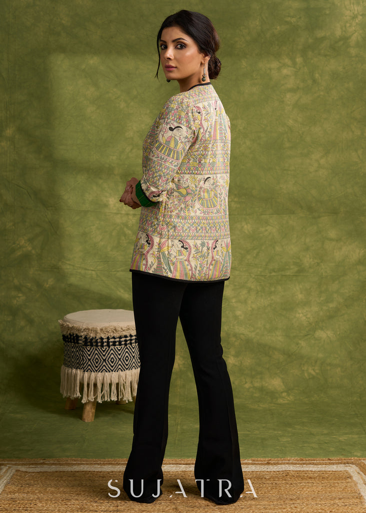 Double The Style : Emerald Green Reversible Cotton Jacket With Intricate Thread work